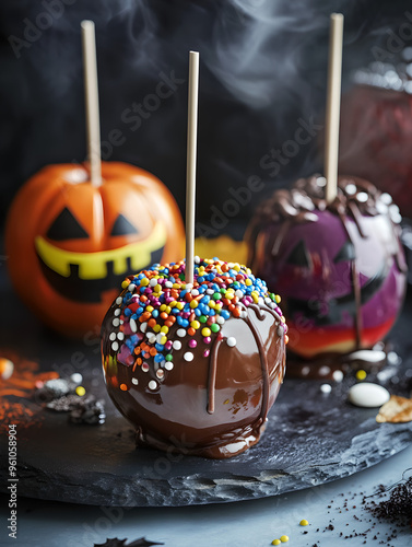 Halloween themed candy apples, food photography