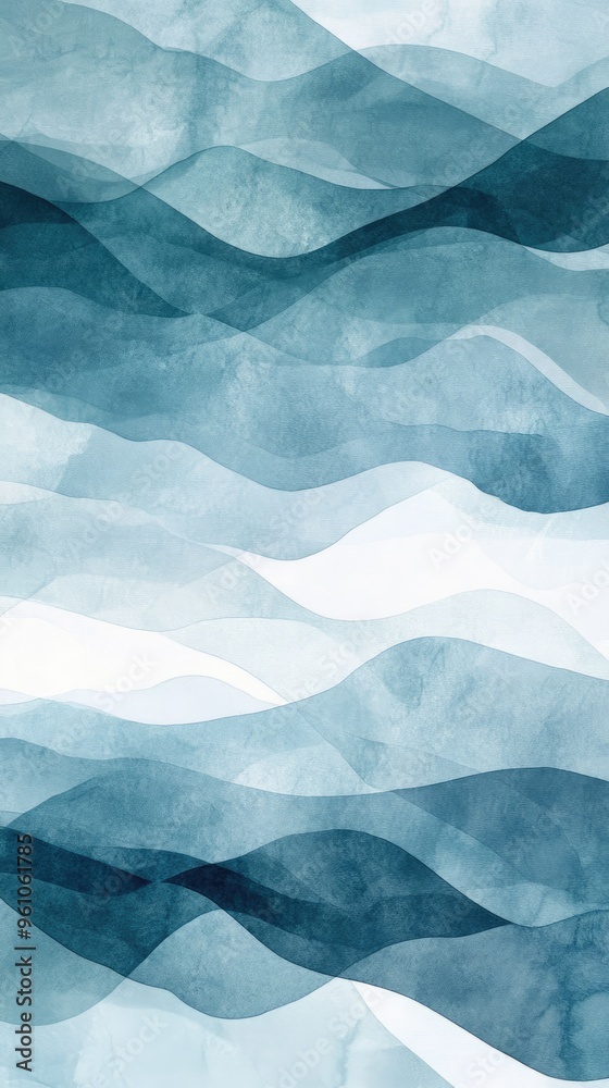 Obraz premium Abstract watercolor waves in shades of blue create a serene and tranquil background perfect for relaxation and inspiration.