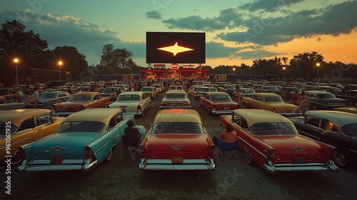 Classic Drive-In Movie Theater at Sunset