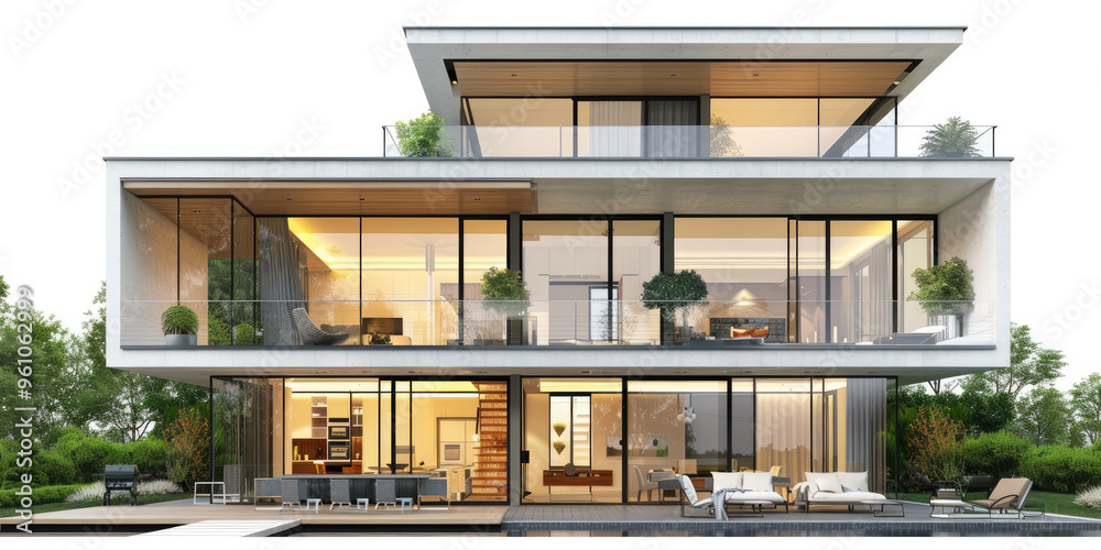 Modern Villa with Sleek Architecture Isolated on a Transparency Background. Modern Villa with Sleek Architecture Isolated on a Transparency Background.