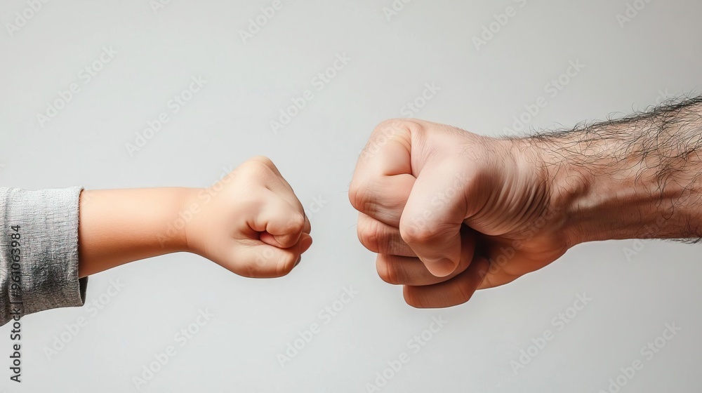 A playful fist bump between a child and an adult, symbolizing connection and bonding through fun moments. A playful fist bump between a child and an adult, symbolizing connection and bonding through fun moments.