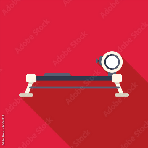 Rowing machine standing on red background with long shadow, perfect for sports and fitness visuals