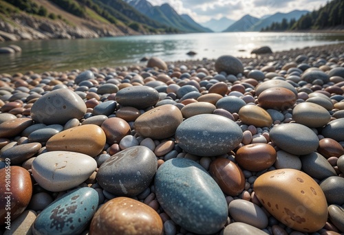 River pebbles on the background of the river