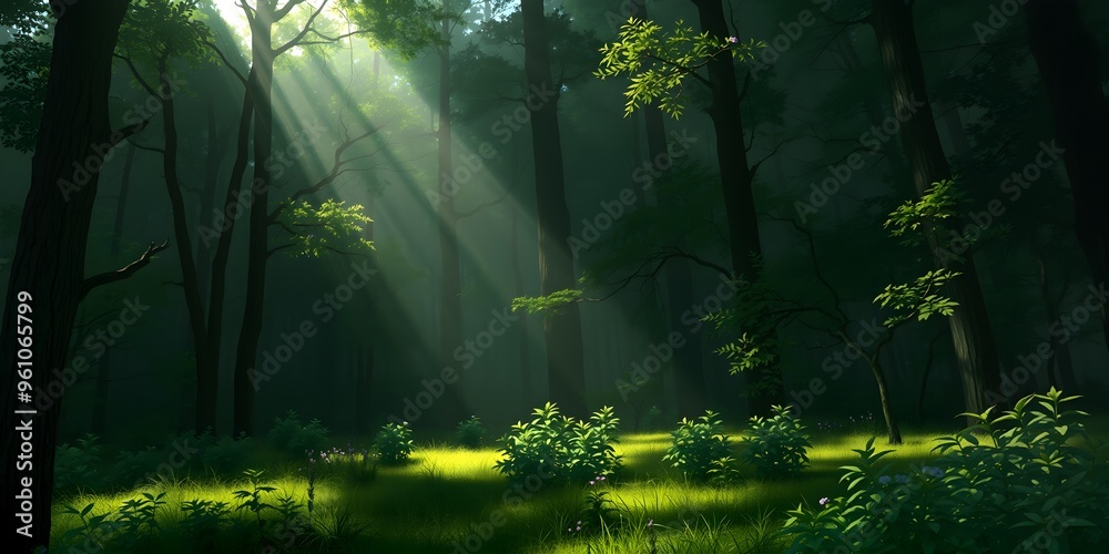 Obraz premium Tranquil Forest: Digital Painting