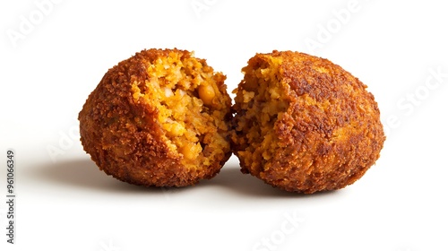 Crispy Fried Rice Balls Cut in Half Isolated on White Background