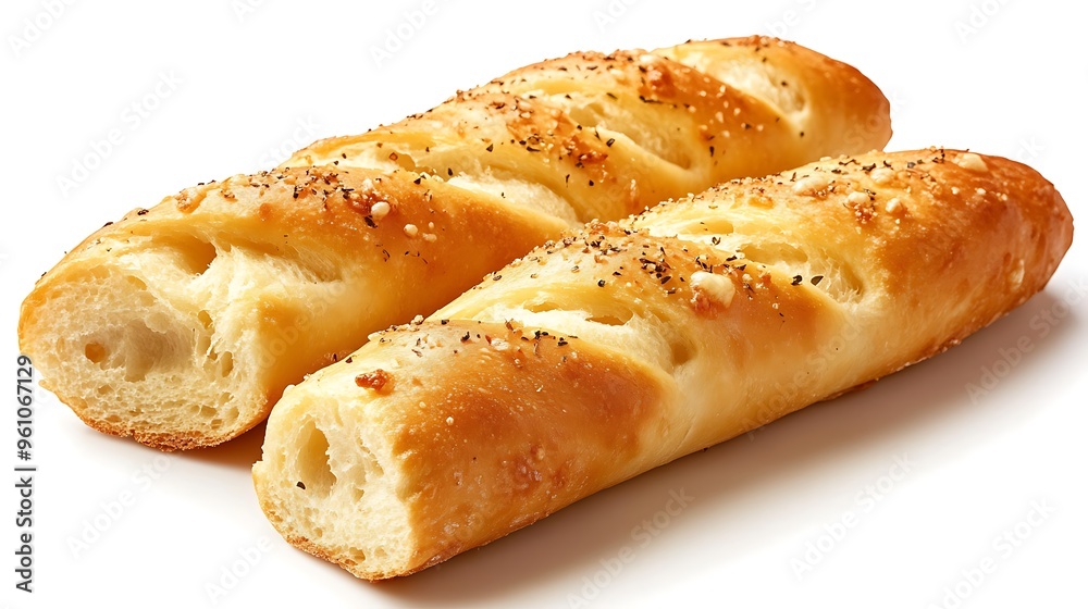 Two Freshly Baked Garlic Bread Rolls Isolated on White Background