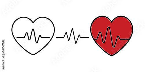 heart pulse, heartbeat with cardiogram icon set. heartbeat cardiogram monitor, healthcare medical symbol.