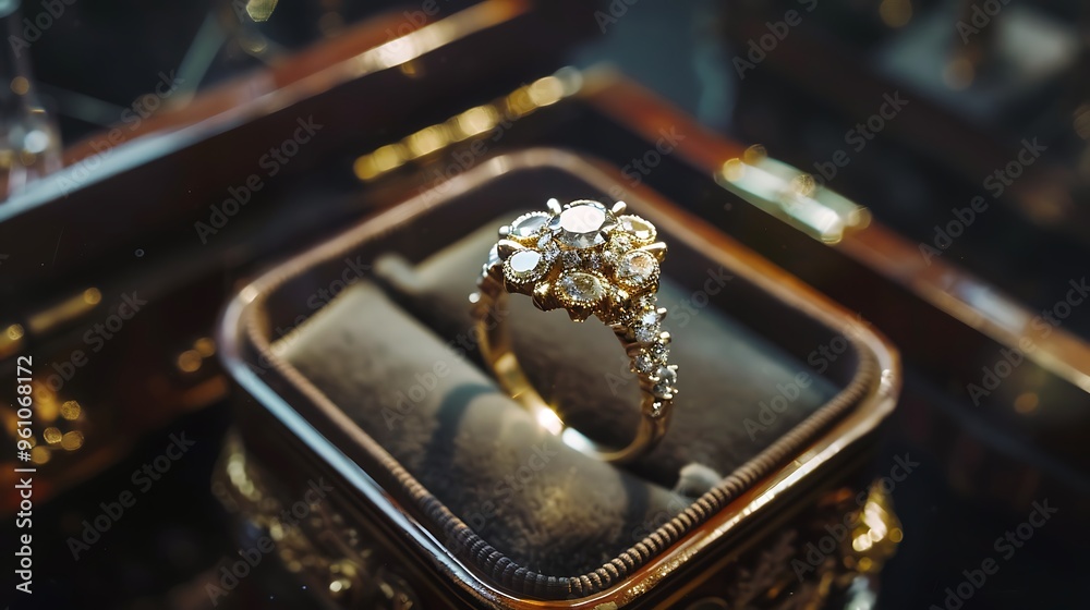 Gem ring In an elegant diamond cabinet Gem ring In an elegant diamond cabinet