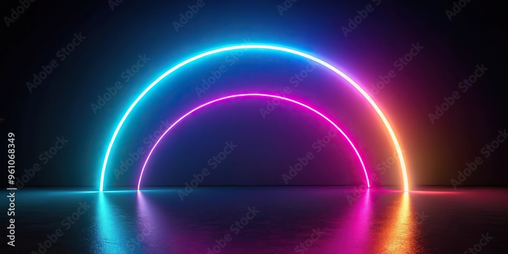 Abstract dark background with neon half circle in forced perspective Abstract dark background with neon half circle in forced perspective