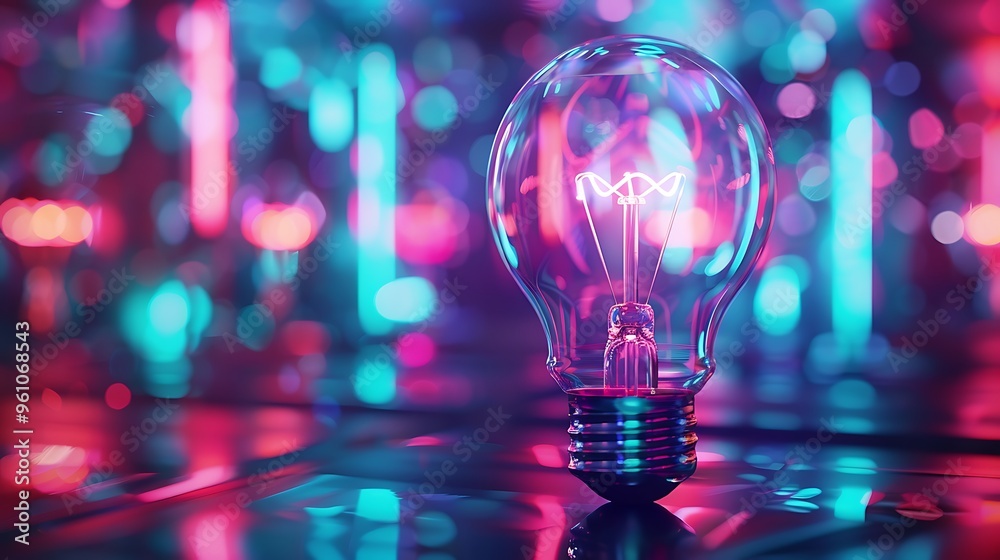 Light bulb with neon lights abstract glowing.