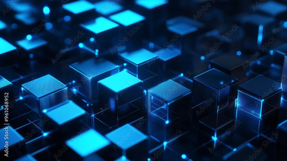 Abstract Blue Cubes with Glowing Edges Abstract Blue Cubes with Glowing Edges