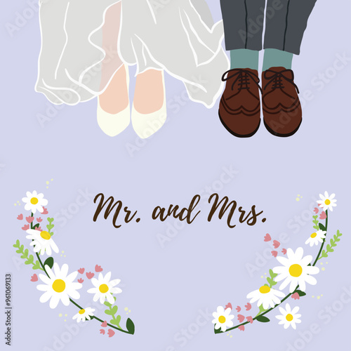 bride and groom illustration with daisy