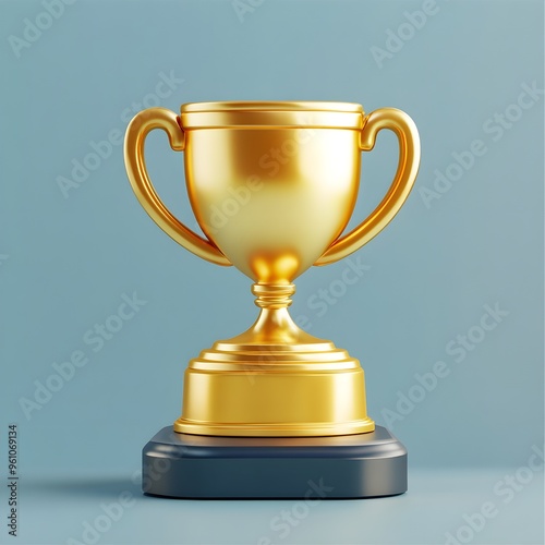 Gold Trophy on Blue Background - Achievement, Success, Award