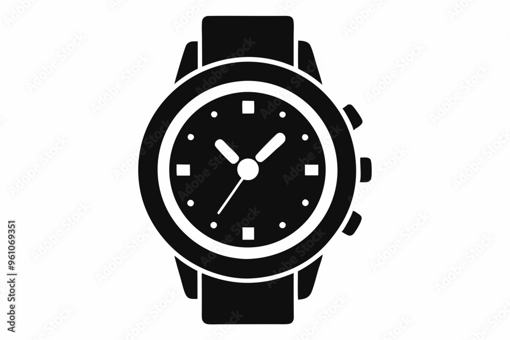 Hand watch silhouette vector, classic hand wrist watch icon	
