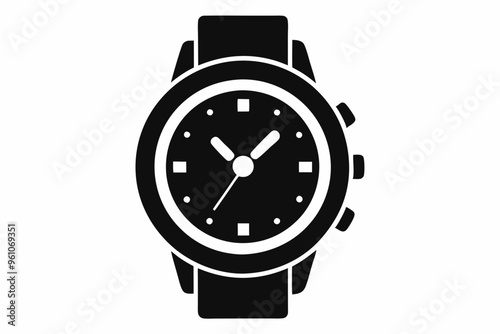 Hand watch silhouette vector, classic hand wrist watch icon	
