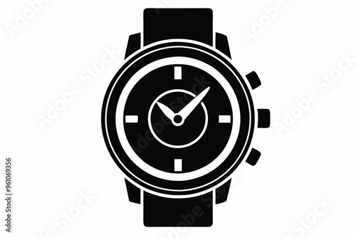 Hand watch silhouette vector, classic hand wrist watch icon	
