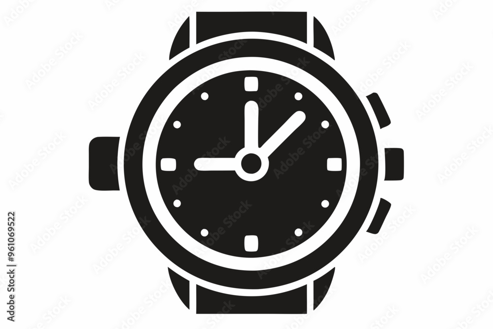 Hand watch silhouette vector, classic hand wrist watch icon	
