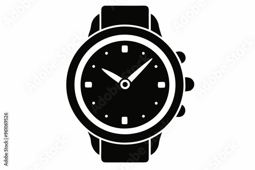 Hand watch silhouette vector, classic hand wrist watch icon	
