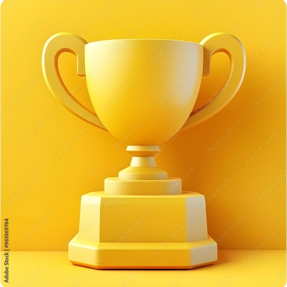 Yellow Trophy on Yellow Background - Minimalist Achievement Concept Yellow Trophy on Yellow Background - Minimalist Achievement Concept