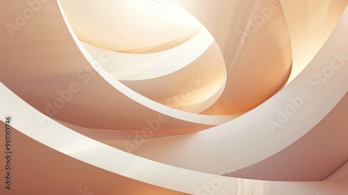 Fototapeta Naklejka Na Ścianę i Meble -  Abstract architectural composition with beige curves staircase overlapping geometric structures in sunlight. Wallpaper background