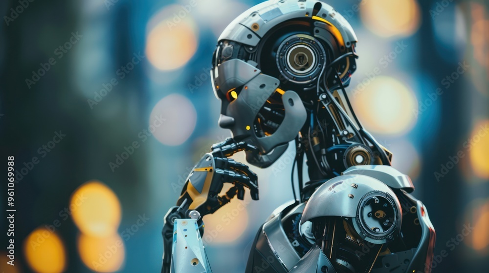 Fototapeta premium A Thoughtful Android in a Cityscape