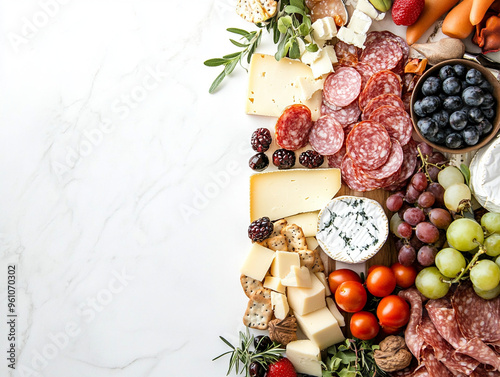 Charcuterie board featuring assorted cheeses, meats, fruits, and crackers, beautifully arranged for delightful presentation.