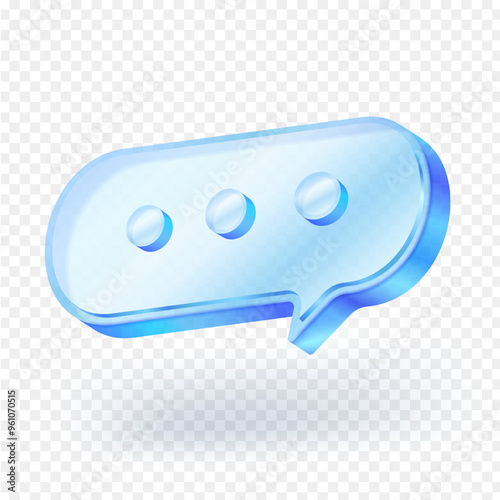 Speech live chat 3D icon. Blank application icon glass panel or acrylic with reflection isolated on white background. 3D vector illustration.