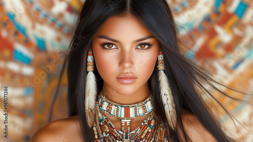 Young Native American Model in traditional outfit photo