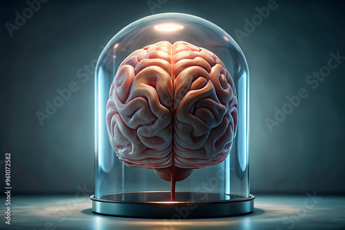 Human Brain Under Glass Dome, Science, Research,  Anatomy, Neurology. photo