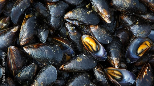 Fresh Mussels in a Shell with a Rustic Background