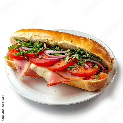 Italian Sub On White Plate on white background.