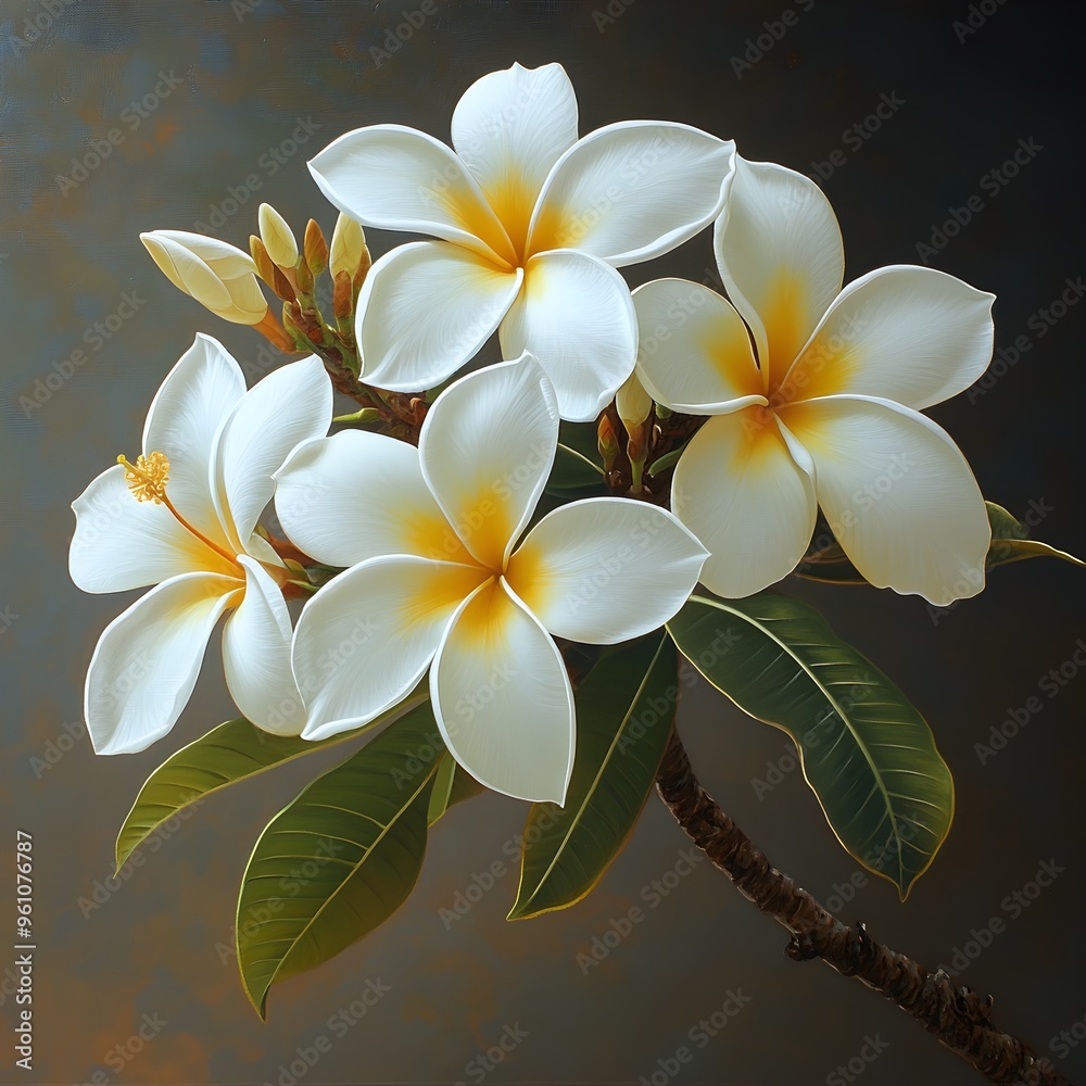 Ultra high-resolution photograph of a blooming common white frangipani with detailed petal textures Ultra high-resolution photograph of a blooming common white frangipani with detailed petal textures