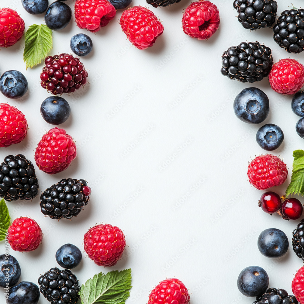Fresh berries like raspberries, blackberries, and blueberries arranged beautifully, creating vibrant and colorful display. Fresh berries like raspberries, blackberries, and blueberries arranged beautifully, creating vibrant and colorful display.