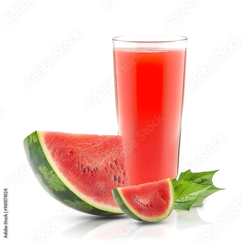 Fresh Watermelon juice in glass and fresh Watermelon on white background