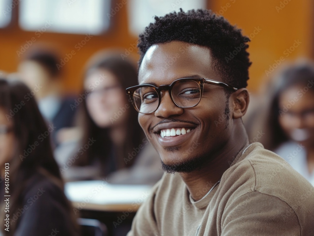 Fototapeta premium Smiling Black Man in School