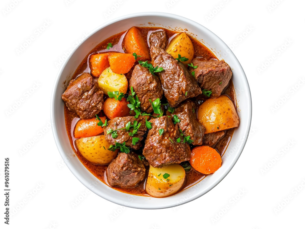 Delicious beef stew with potatoes and carrots in a bowl Delicious beef stew with potatoes and carrots in a bowl