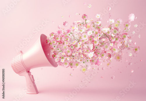 Pink Megaphone with Floral Patterns and Blossoming Flowers