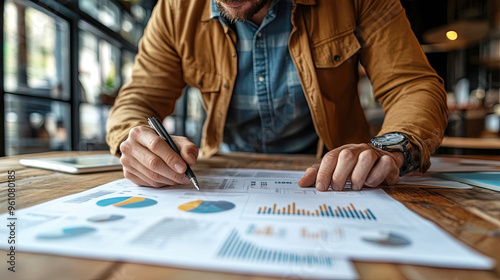 Man reviewing financial charts and graphs at desk