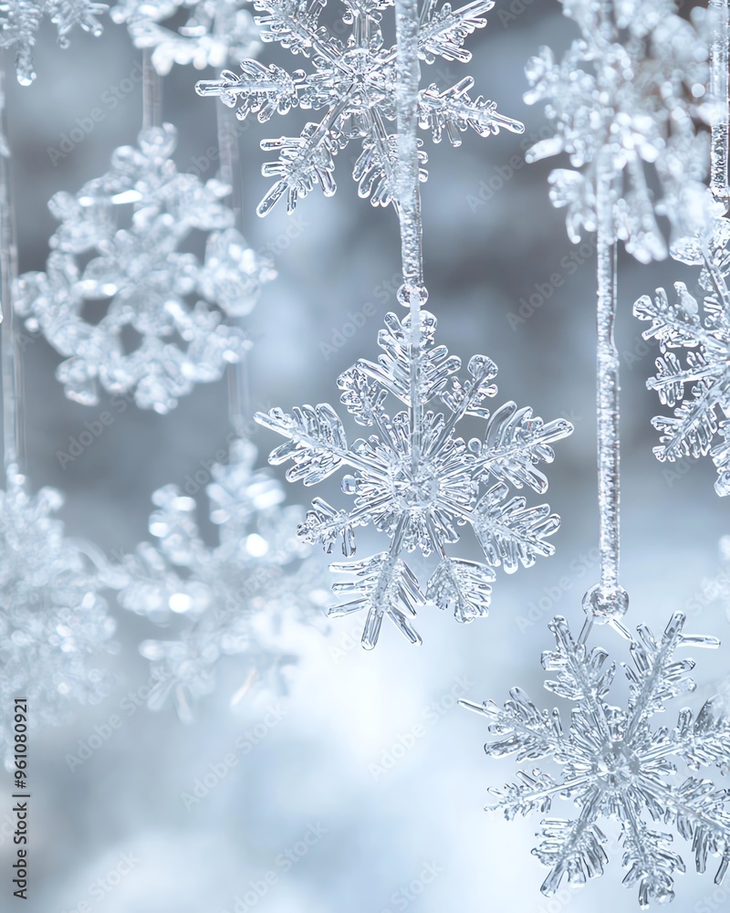 Snowflakes, icicles, frost patterns on white backdrop, winter wonderland Snowflakes, icicles, frost patterns on white backdrop, winter wonderland