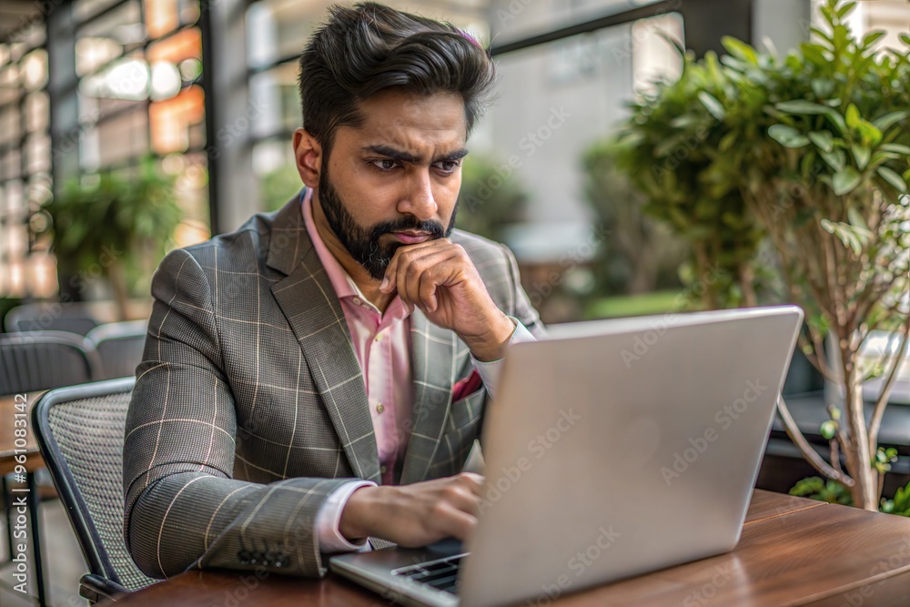 Businessman working on laptop in cafe Businessman working on laptop in cafe