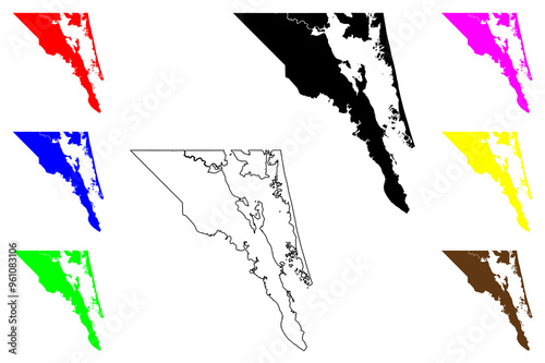 Currituck County, North Carolina State (U.S. county, United States of America, USA, U.S., US) map vector illustration, scribble sketch Currituck map photo