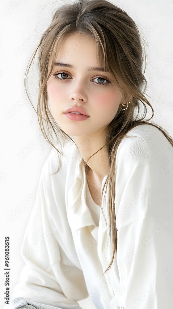 Portrait of a Bashful Woman Blushing in Embarrassment on Soft Pastel Background with Clear Light and Sharp Focus Portrait of a Bashful Woman Blushing in Embarrassment on Soft Pastel Background with Clear Light and Sharp Focus