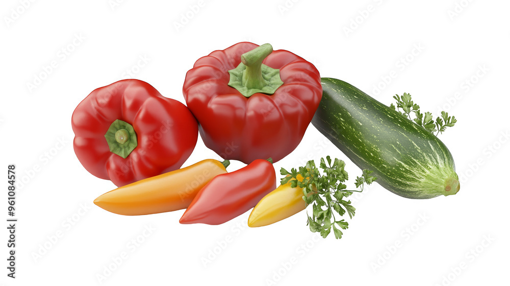 Fresh Red Green Yellow Peppers Zucchini Parsley Vegetable Food Still Life Fresh Red Green Yellow Peppers Zucchini Parsley Vegetable Food Still Life