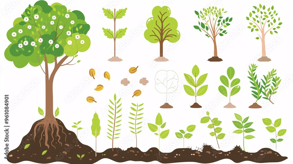 216. Vector infographic detailing the tree planting process, with icons ...