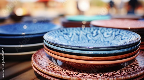 Different ceramic empty plates and bowls