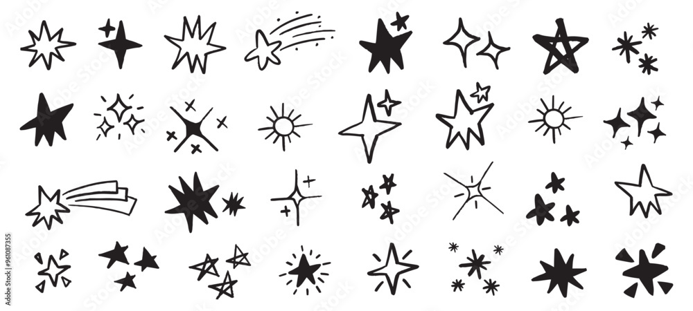 Hand-Drawn Doodle Stars and Sparkles Collection | Abstract Vector Star Shapes for Design and Decoration | Sketchy Celestial Symbols for Creative Projects Hand-Drawn Doodle Stars and Sparkles Collection | Abstract Vector Star Shapes for Design and Decoration | Sketchy Celestial Symbols for Creative Projects