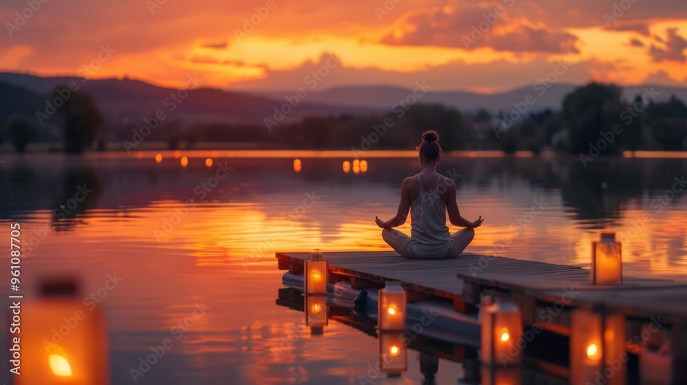 Fototapeta premium Peaceful Sunset Yoga on a Lake