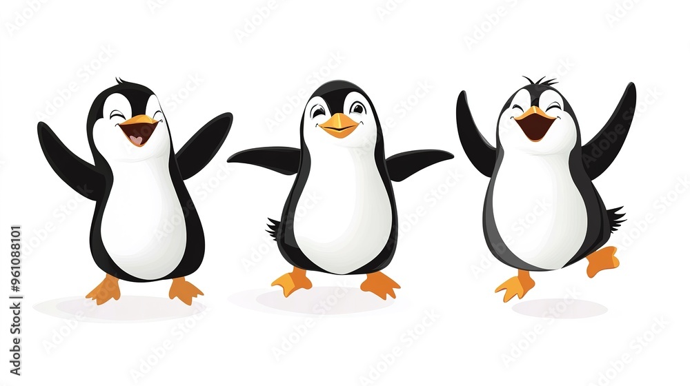 Naklejka premium Cute Penguin Dancing Vector Illustration on White Background. Playful and Joyful Penguin Character with Fun Dance Moves.