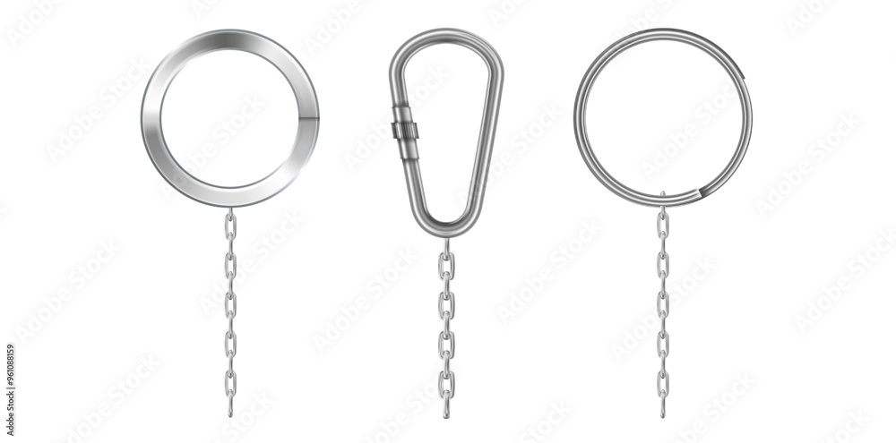 Collection Of Realistic Key Rings With Chain Vector Illustration. Collection Of Realistic Key Rings With Chain Vector Illustration.