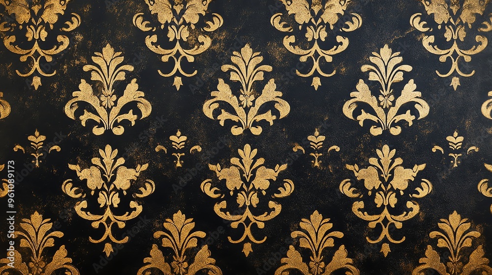 A black and gold damask pattern. A black and gold damask pattern.